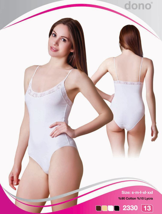 Kadın Dantel Detaylı İnce Askılı Pamuklu Body