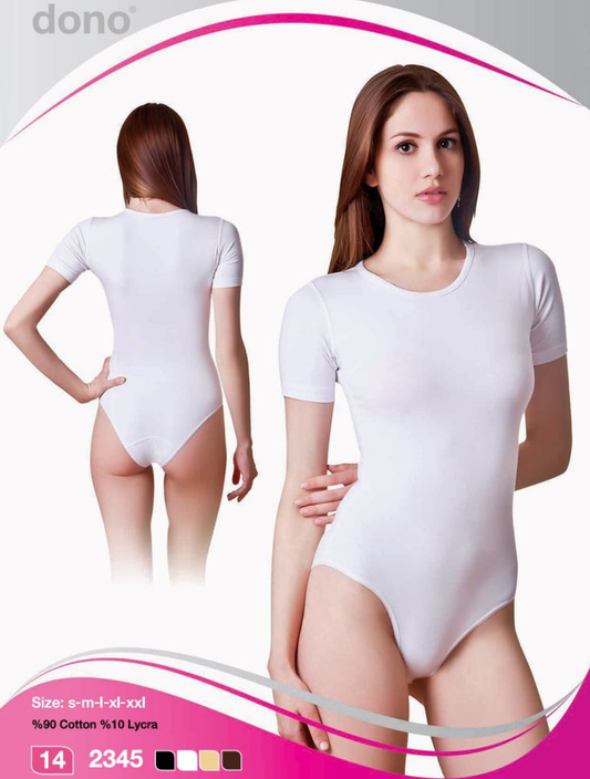 Kadın Bisiklet Yaka Kısa Kollu Pamuklu Body